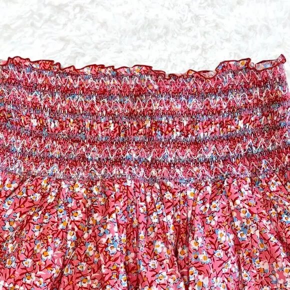 NWT Poupette St. Barth Galia Skirt Pink Pacquerette Smocked Floral 100% Cotton S - Picture 3 of 7